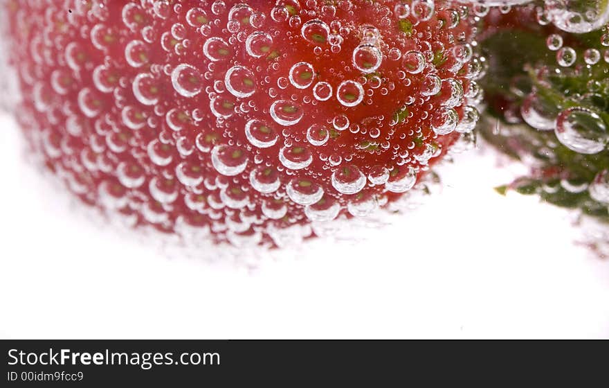 Red strawberry fruit and bubble water drink