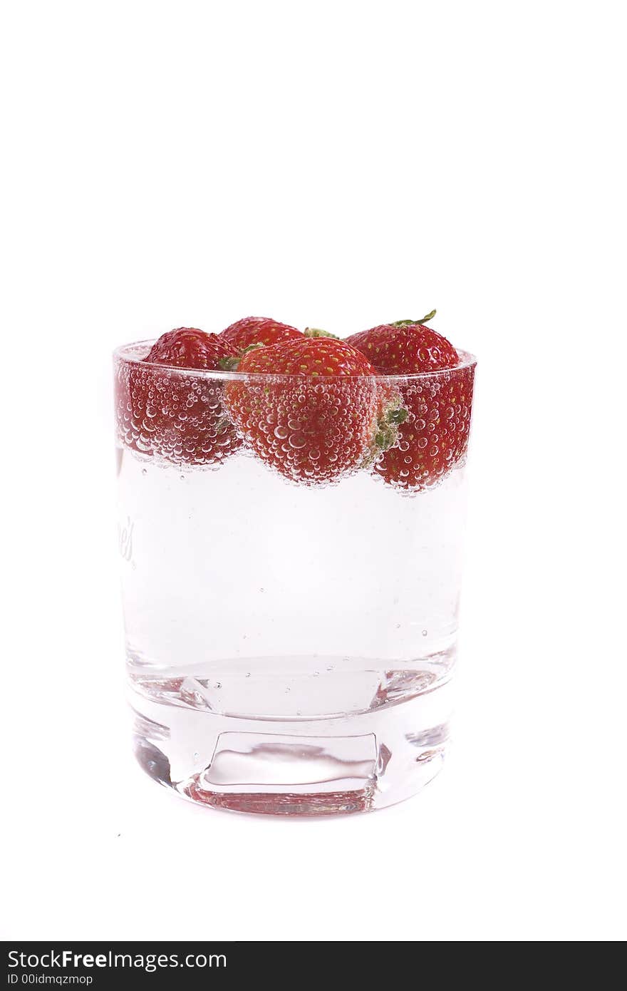 Red strawberry fruit and bubble water drink