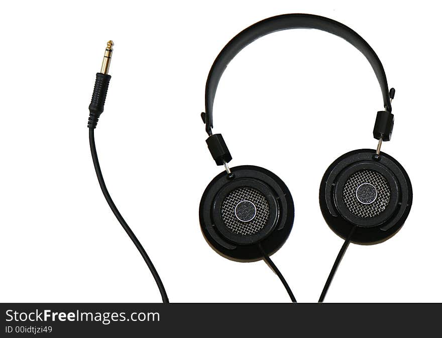 Headphones and wire on a white background. Headphones and wire on a white background