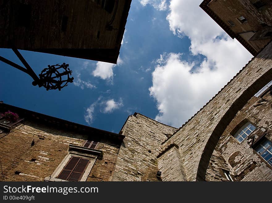 Perugia ancient architecture with blue sky background. Perugia ancient architecture with blue sky background