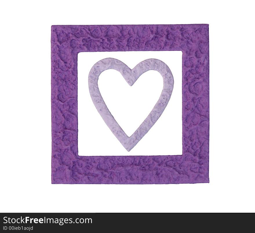 Purple Heart Within A Rectangular Frame, Textured Surface, White Background. Purple Heart Within A Rectangular Frame, Textured Surface, White Background