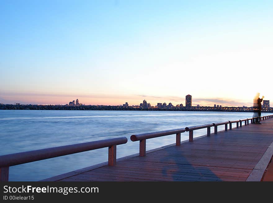 Photo of a lakeshore on nigh. Photo of a lakeshore on nigh