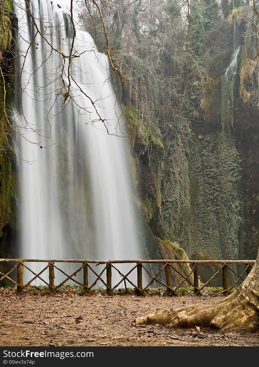 Small waterfall in the forest. Monasterio de piedra, Zaragoza, Spain