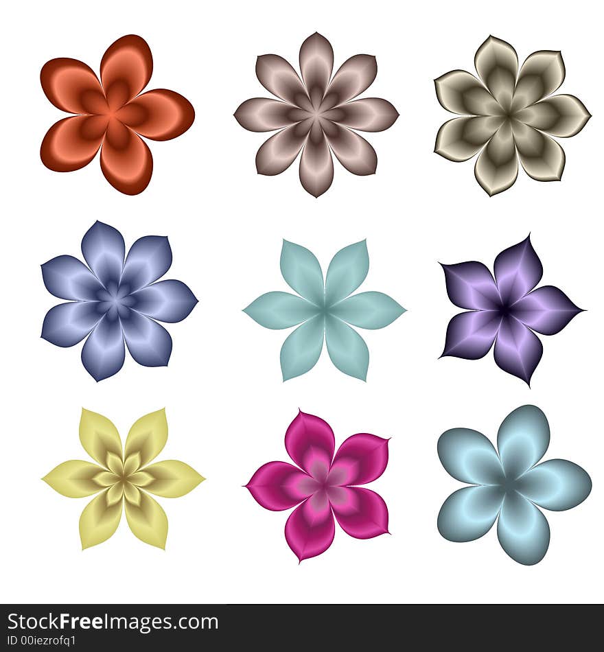 Graphic color decorative flowers isolated. Graphic color decorative flowers isolated