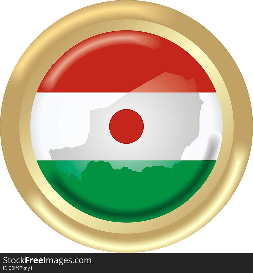 Art illustration: round gold medal with map and flag of niger