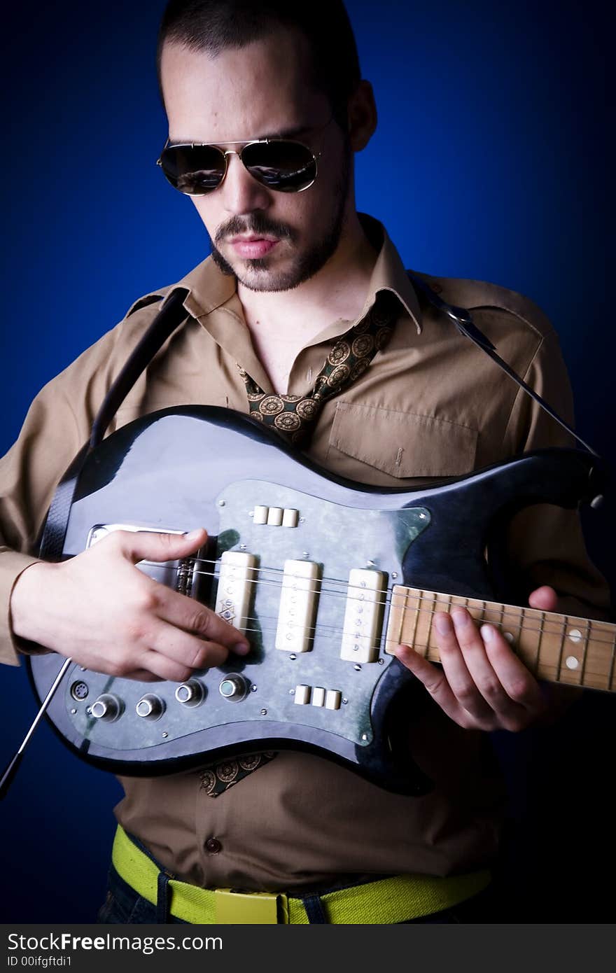 Rocker playing guitar