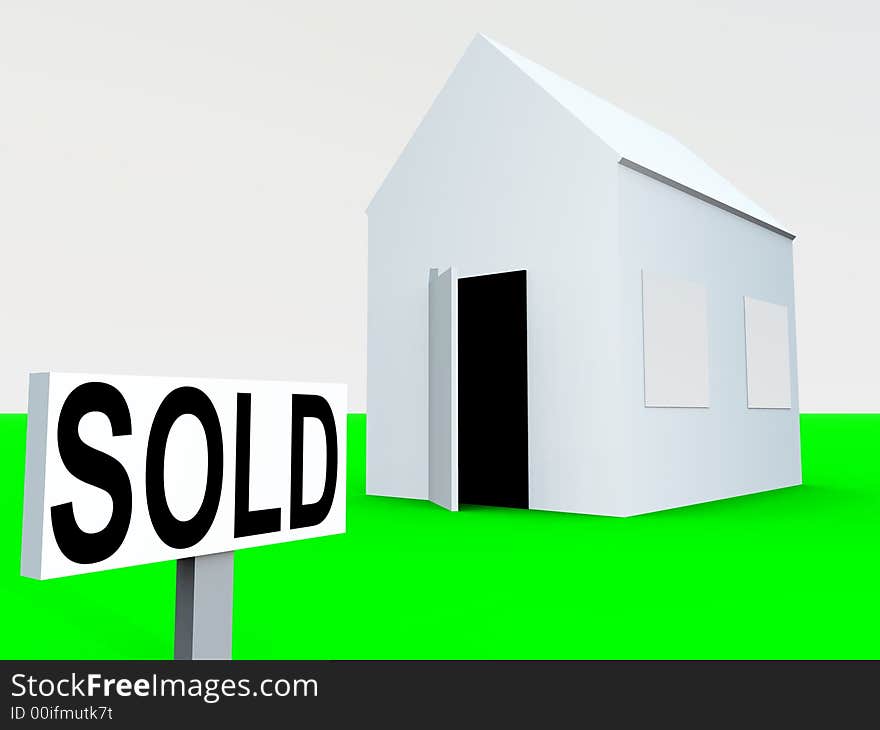 An image of a simple home with a sold sign next to it, a good image for housing concepts. An image of a simple home with a sold sign next to it, a good image for housing concepts.