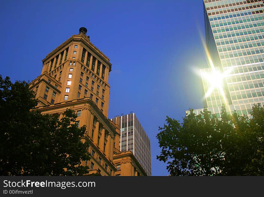 Historic building in Manhattan during evening sun light. Historic building in Manhattan during evening sun light