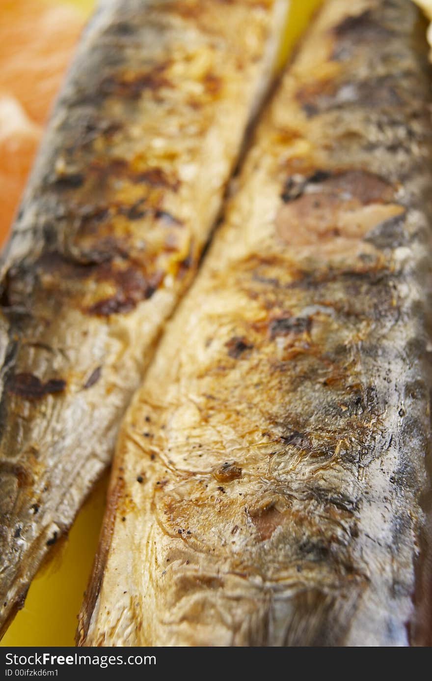 Baked fish macro studio shot