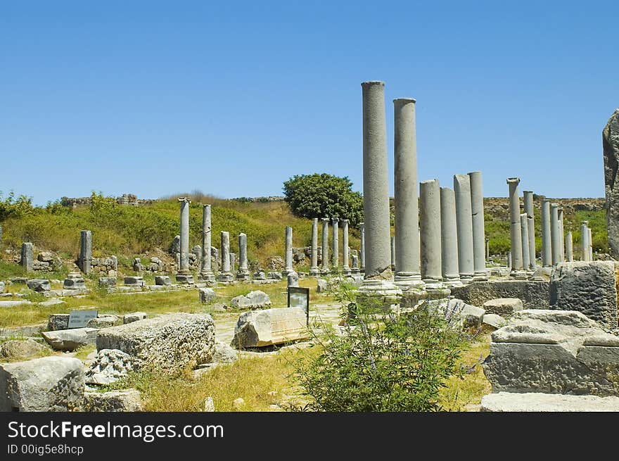 Archeological view of ancient site in Perge Turkey. Archeological view of ancient site in Perge Turkey