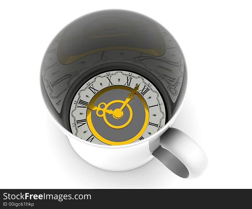 Very beautiful three-dimensional illustration, figure. Cup with clock. Eight o'clock 3d