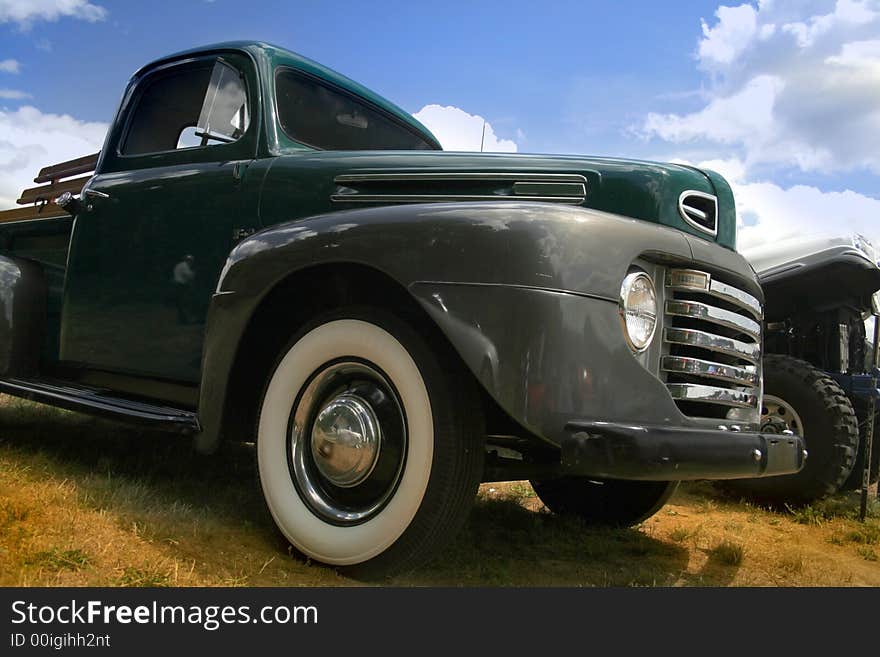 Old gray colored truck at classic car show. Old gray colored truck at classic car show