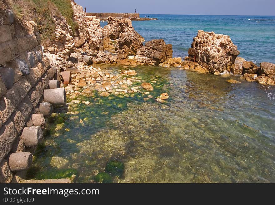 National park Caesarea on coast of Mediterranean sea. National park Caesarea on coast of Mediterranean sea