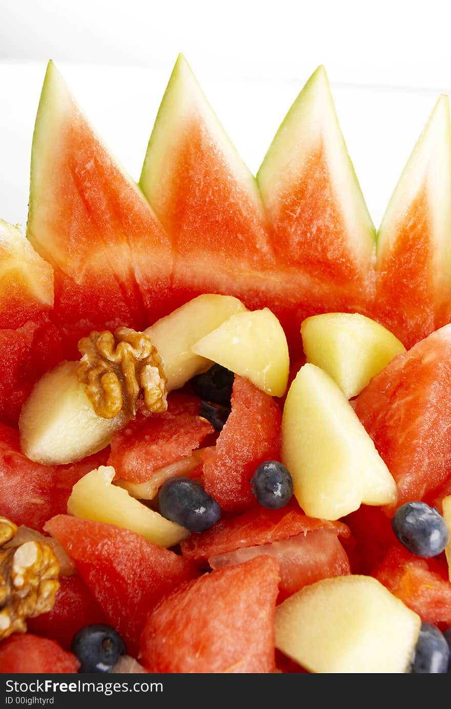 Watermelon fruit salad with melon and black currant