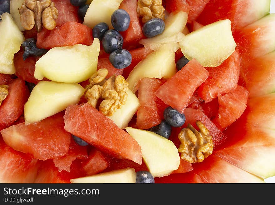 Watermelon fruit salad with melon and black currant