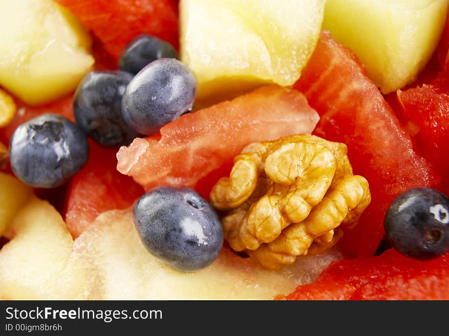 Watermelon fruit  salad with melon and black currant