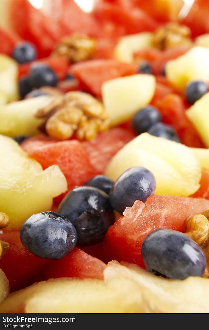 Watermelon fruit  salad with melon and black currant