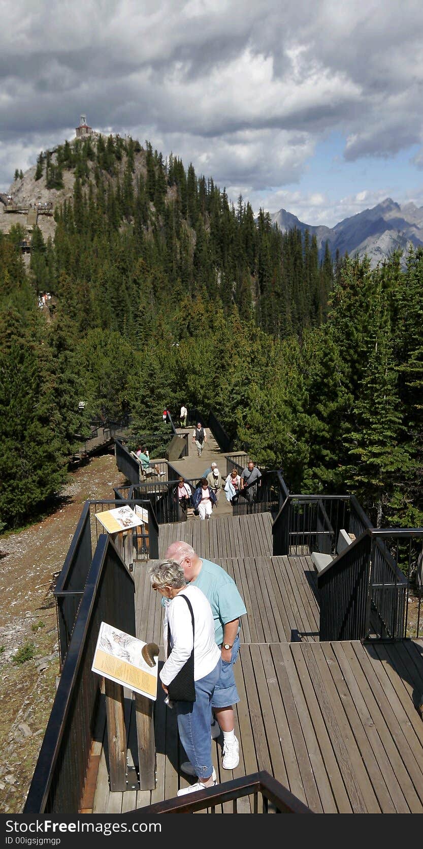 People along the boardwalk at the top of Sulfer Mountain in Banff National Park. People along the boardwalk at the top of Sulfer Mountain in Banff National Park