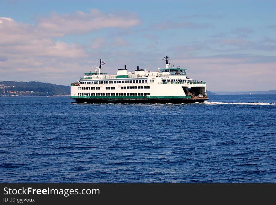 A ferry boat with ocean view in the pacific northwest. A ferry boat with ocean view in the pacific northwest