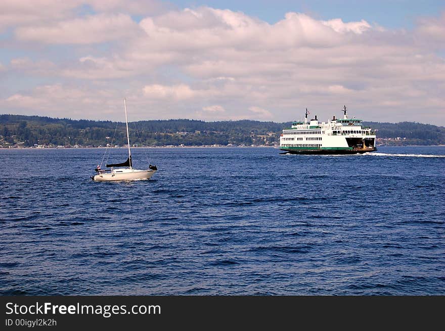 A ferry boat with ocean view in the pacifc northwest. A ferry boat with ocean view in the pacifc northwest