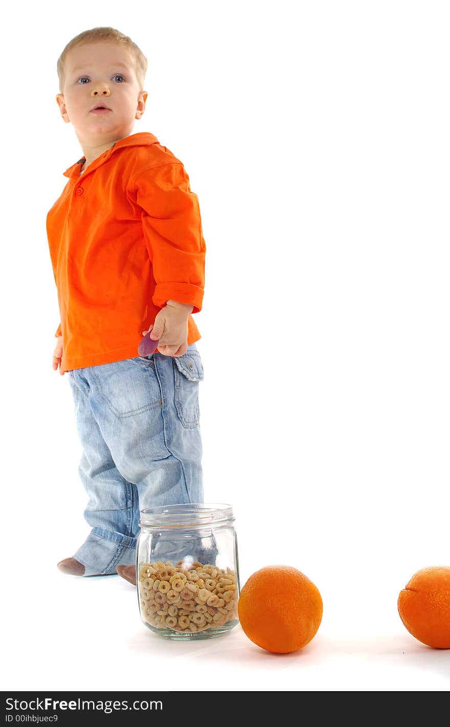 Portrait of Five-year happy old boy with orange fruit. . Portrait of Five-year happy old boy with orange fruit.