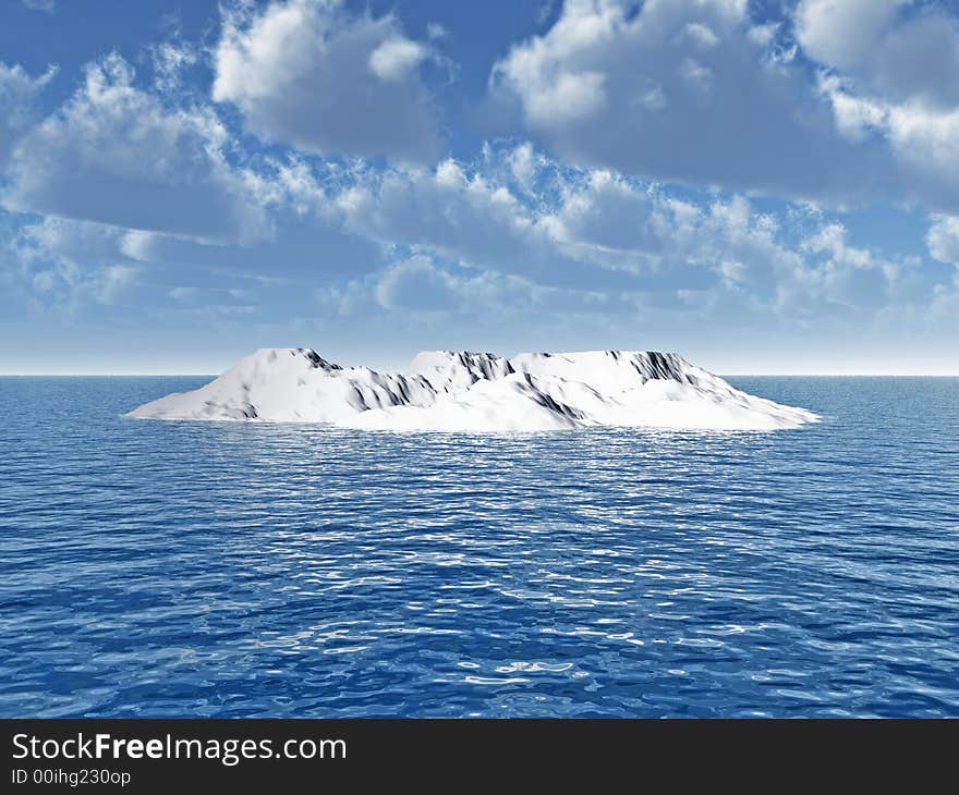 The big iceberg on  the open ocean - 3d landscape scene.