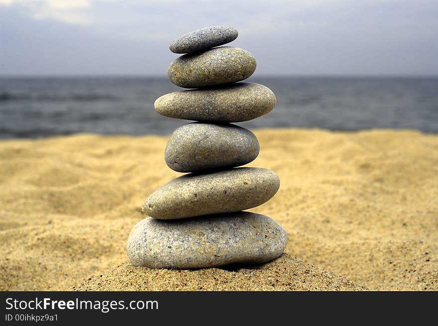 Pebble stack on the seashore