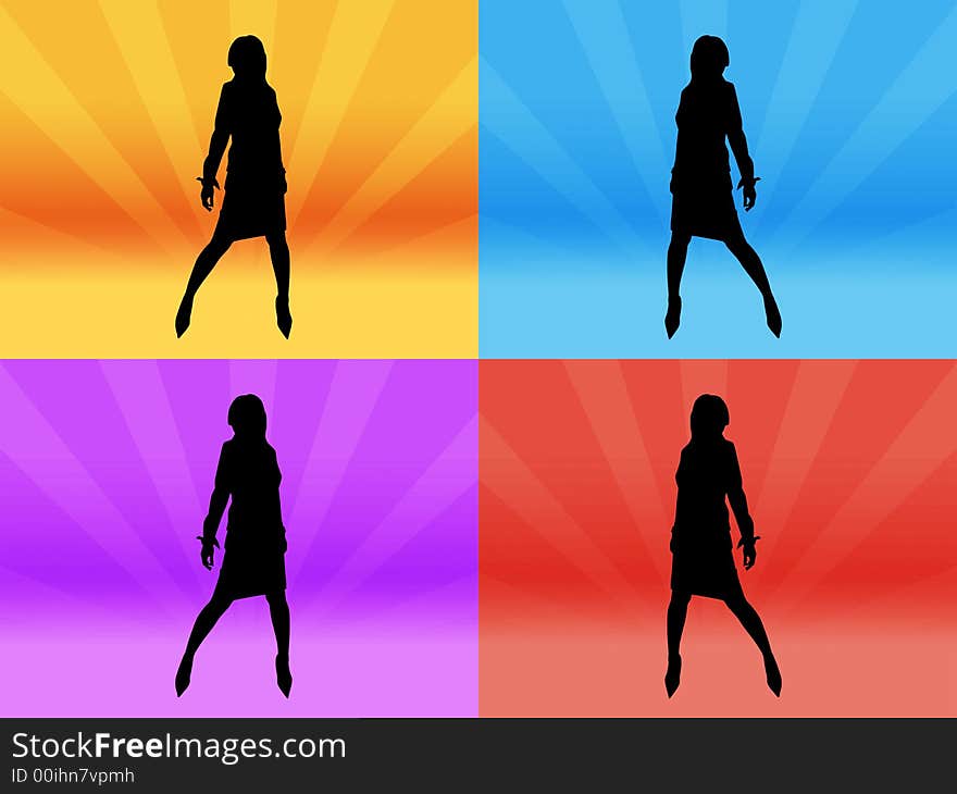 Girl silhouette in blue, red, violet and yellow. Girl silhouette in blue, red, violet and yellow