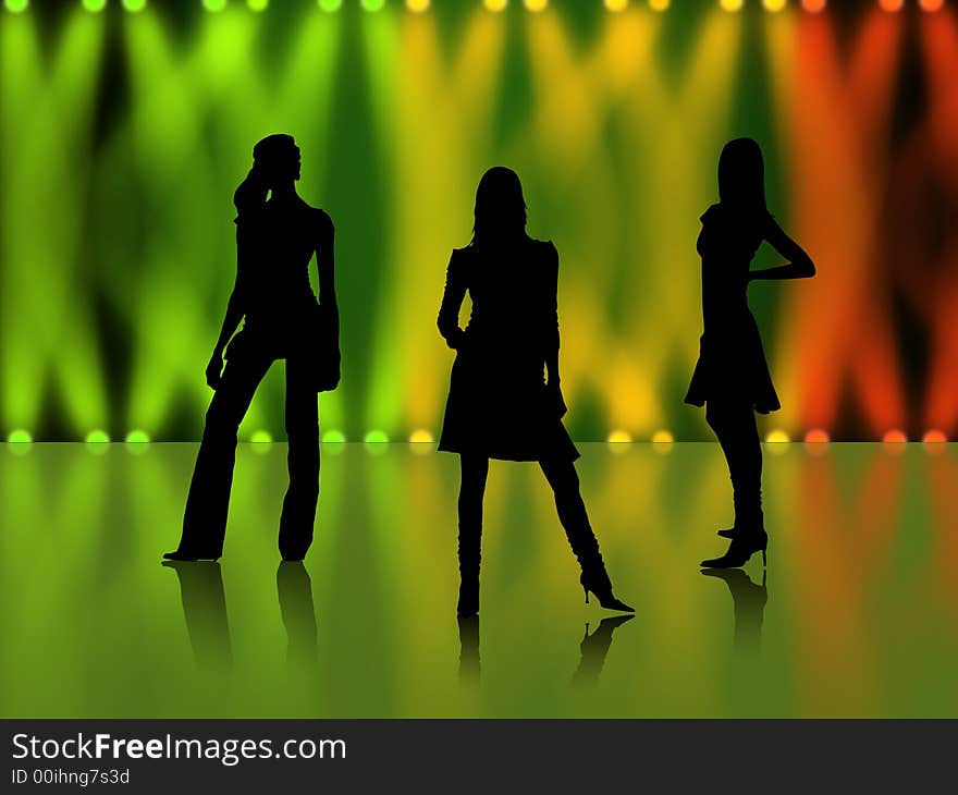 girls silhouettes in night club party. girls silhouettes in night club party