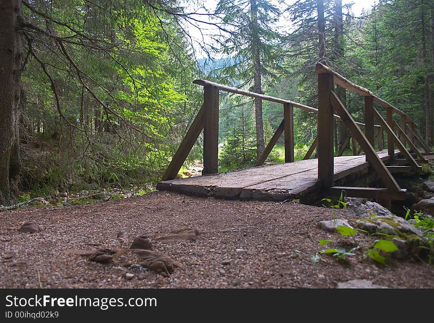 Bridge on a pathway around the Black lake on Durmitor in Montenegro. Bridge on a pathway around the Black lake on Durmitor in Montenegro