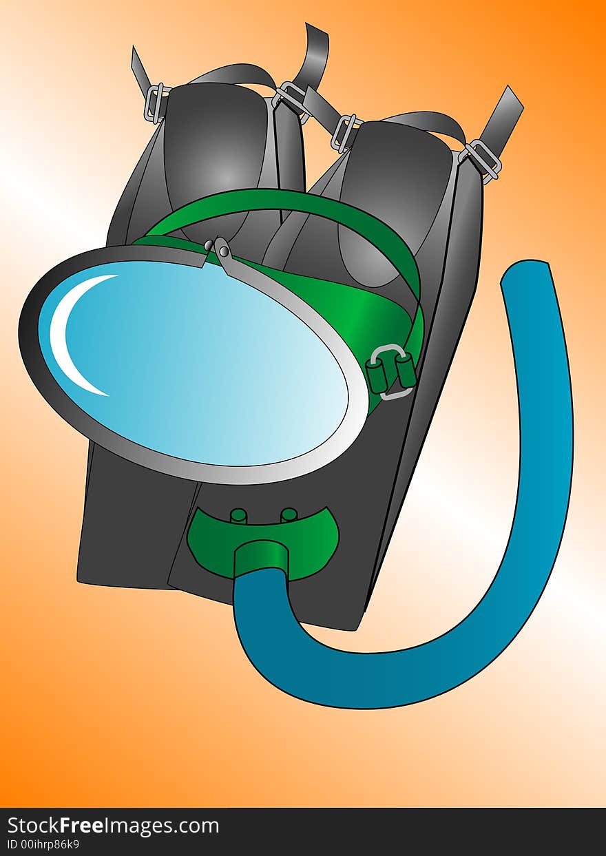 Mask, snorkel and flippers illustration