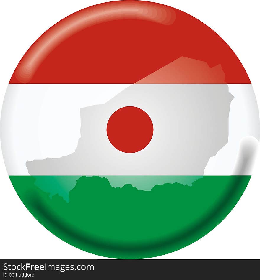 Art illustration: round medal with map and flag of niger