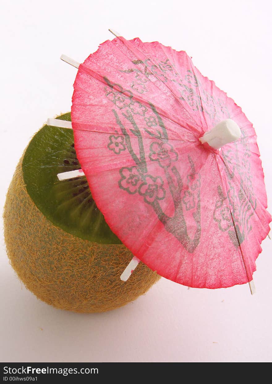 Kiwi with a red umbrella