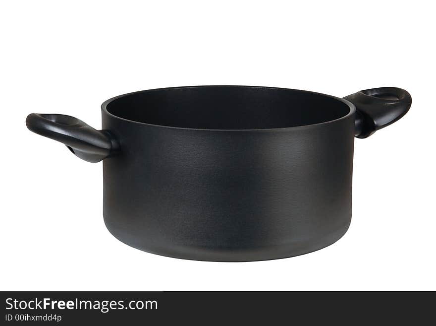 Pure metal saucepan on a white background