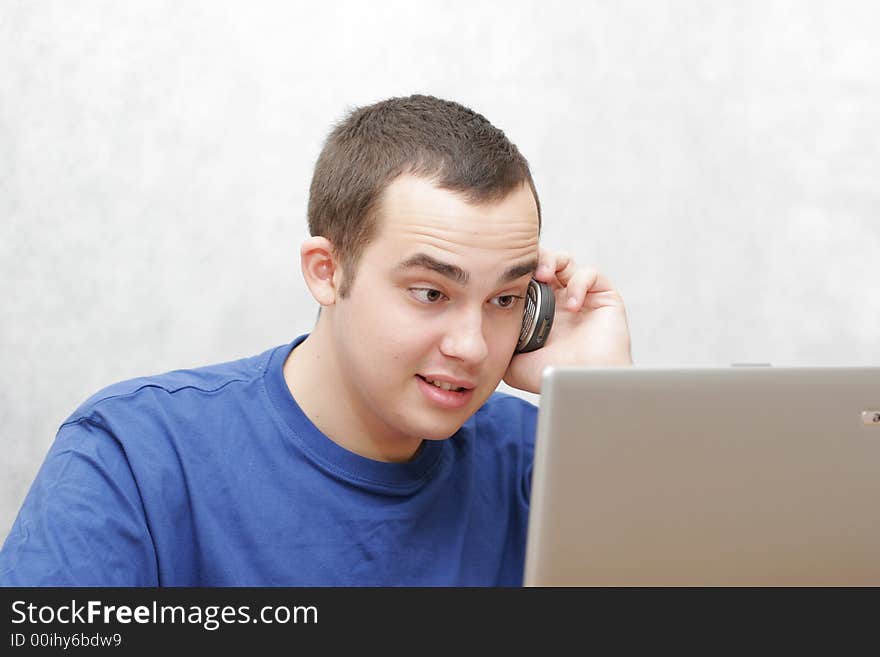 Student working on his laptop