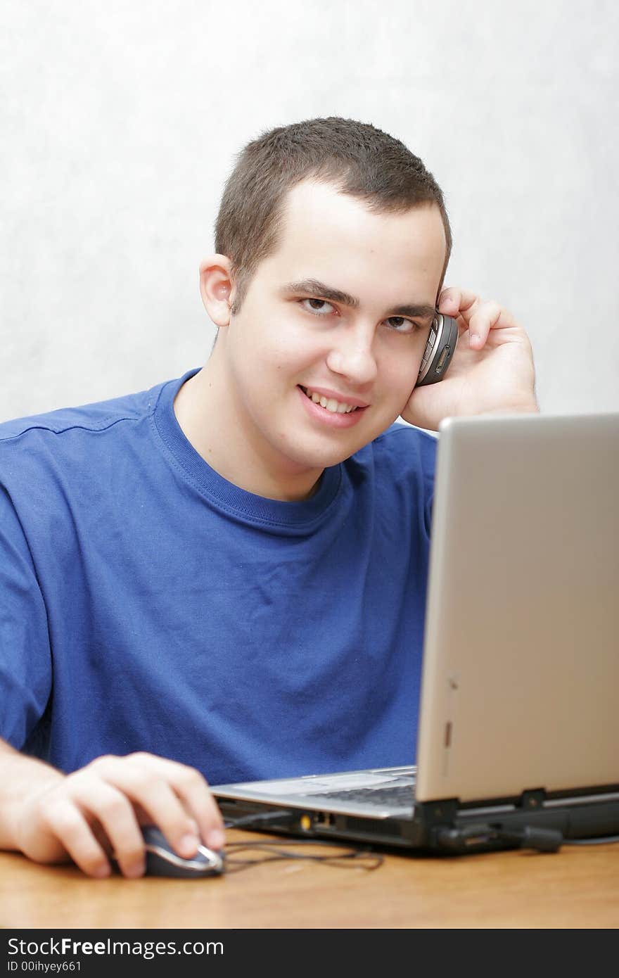 Student working on his laptop