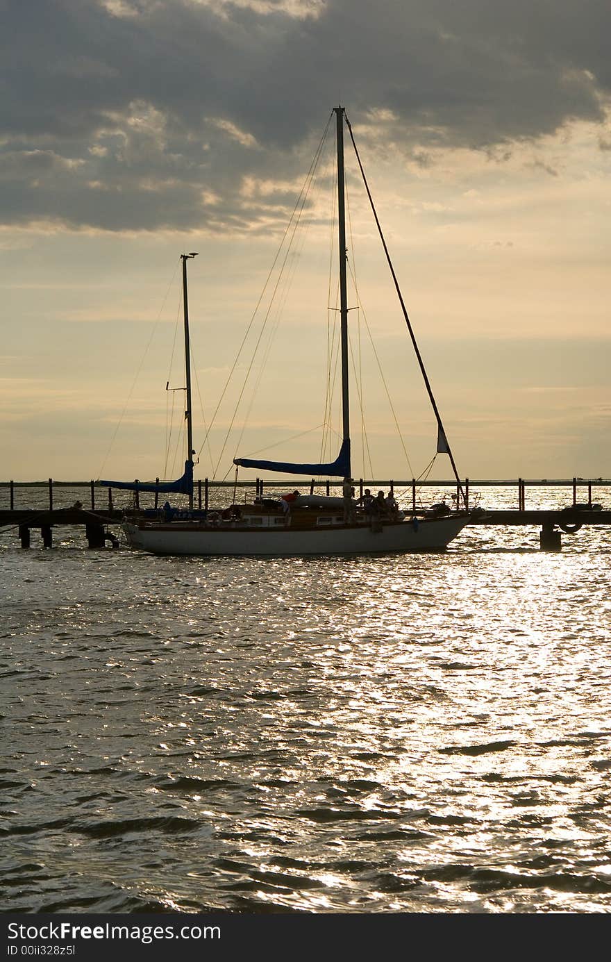 Seascape with yacht and stormy sky. Seascape with yacht and stormy sky