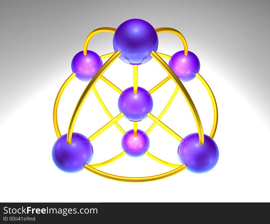 3d rendering of network node with 7 elements. 3d rendering of network node with 7 elements