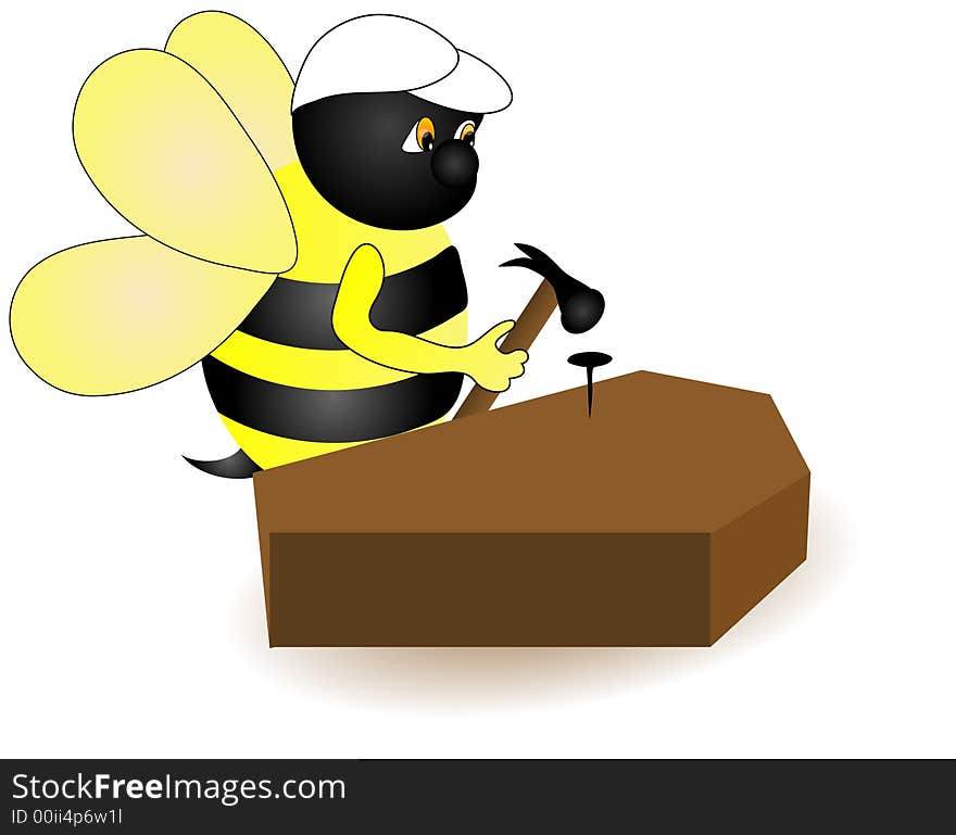 A bee nailing a nail into a coffin. Cartoon graphic for ( CCD )colony collapse disorder. A bee nailing a nail into a coffin. Cartoon graphic for ( CCD )colony collapse disorder.