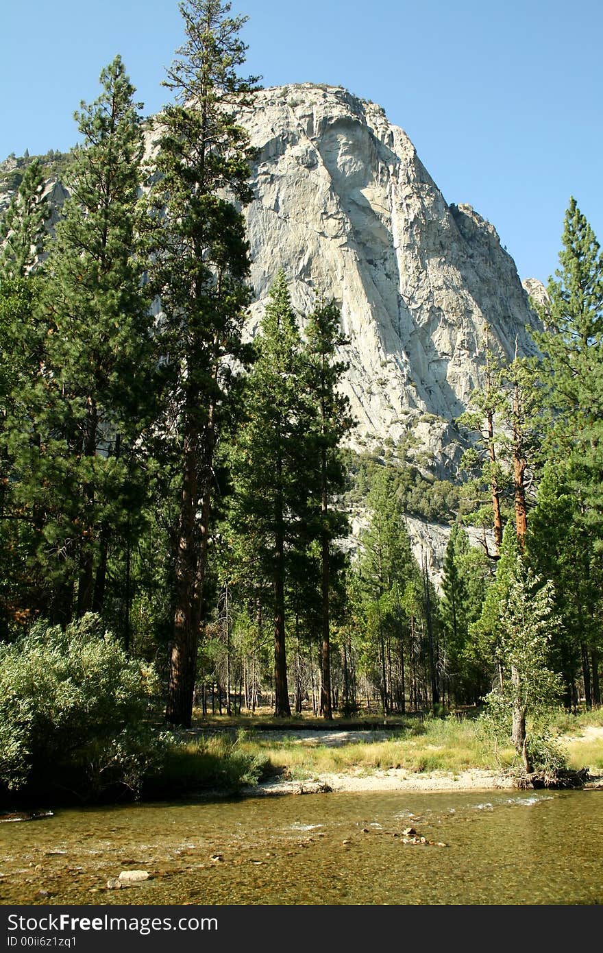 Sheer Mountain Cliff with River below.