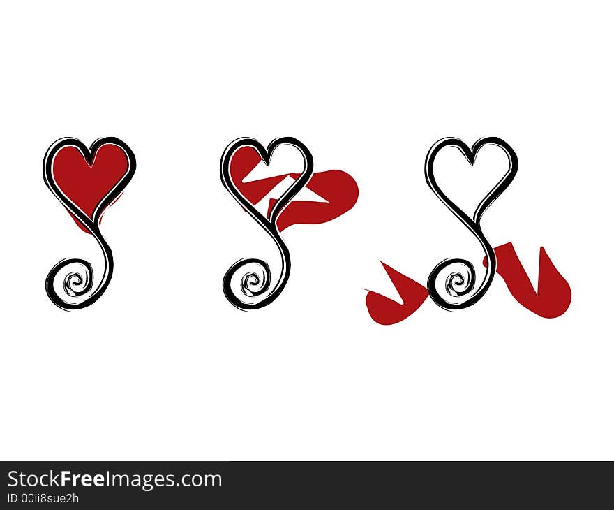 Illustration of Sequence of Happy Heart Breaking Apart. Illustration of Sequence of Happy Heart Breaking Apart