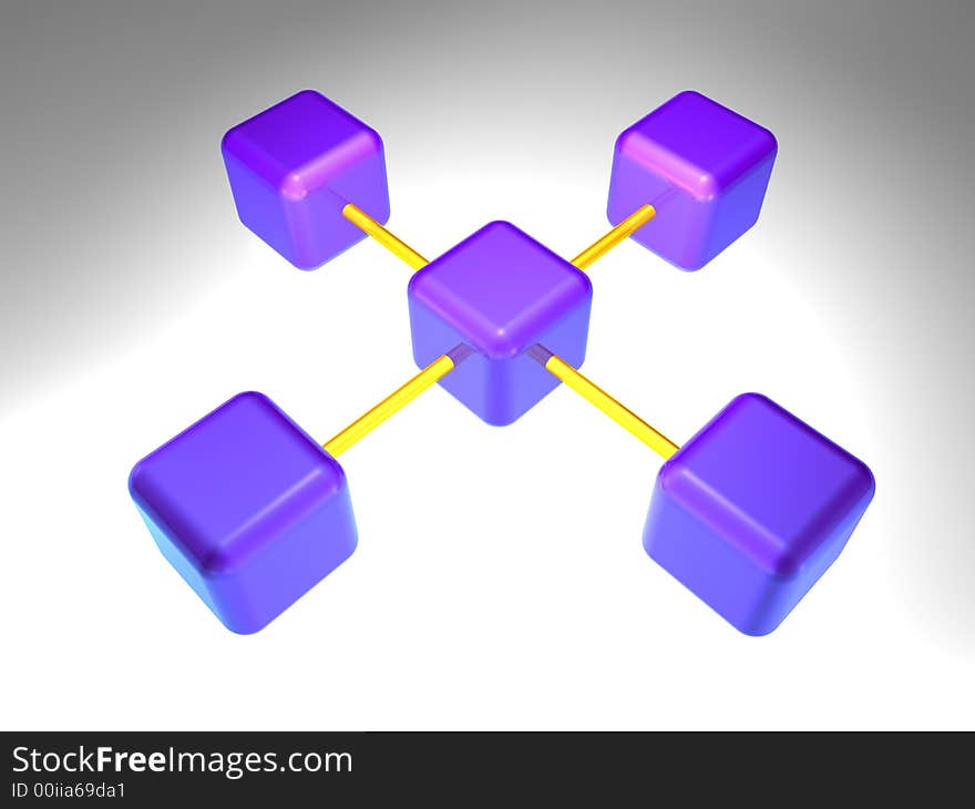 3d rendering of network node with 5 elements. 3d rendering of network node with 5 elements