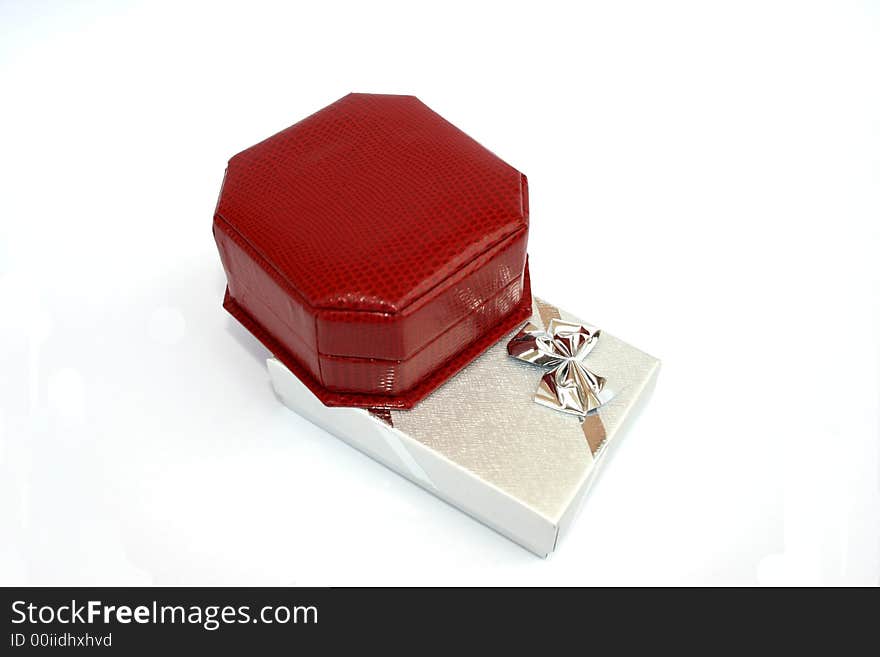 Red and silvery jewelery boxes isolated on the white.