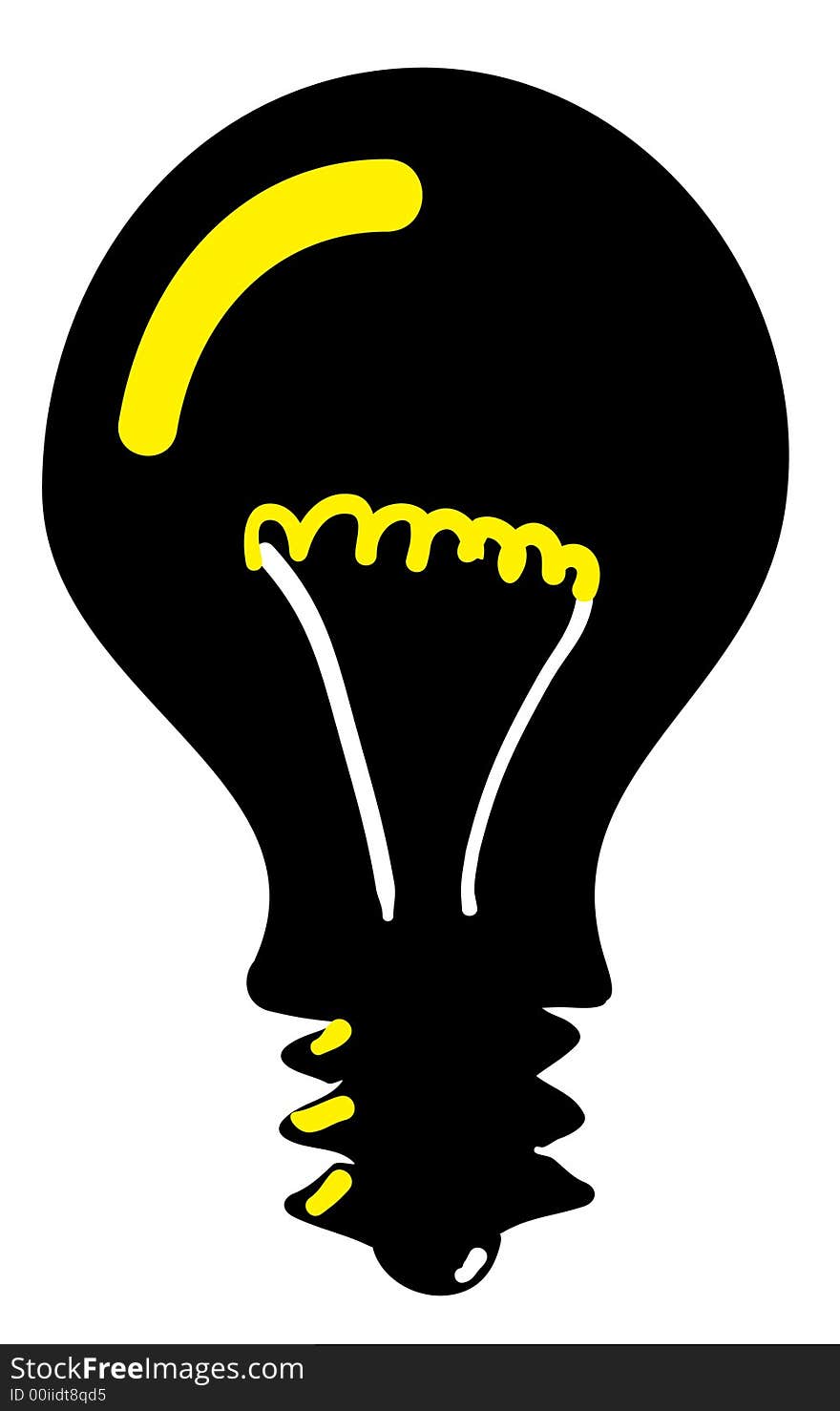 Illustration of light bulb (black silhouette with yellow filament)