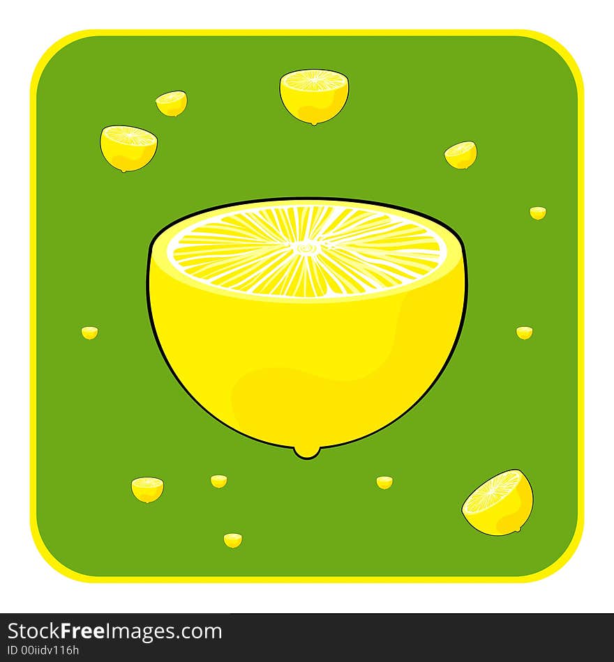 Illustration of half a lemon set on a green background