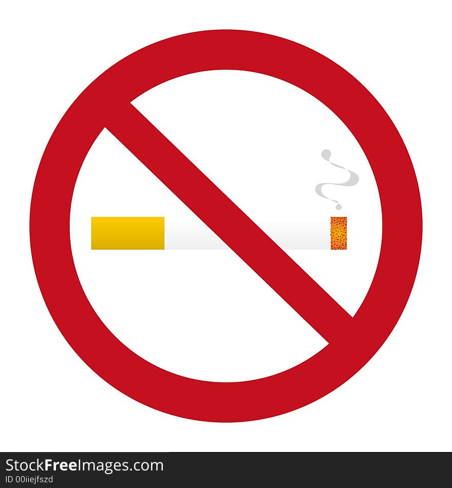 Illustration of lit cigarette indicating prohibition of smoking. Illustration of lit cigarette indicating prohibition of smoking