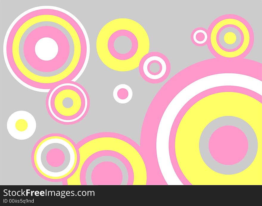 White, pink and yellow circles on a grey background. White, pink and yellow circles on a grey background.