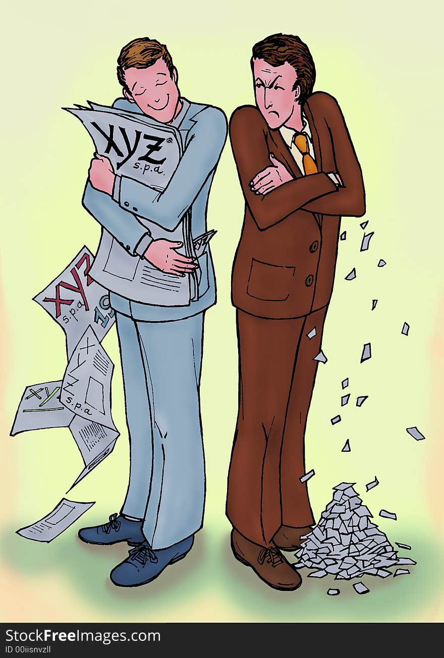 Illustration of businessmen with business statements. Illustration of businessmen with business statements