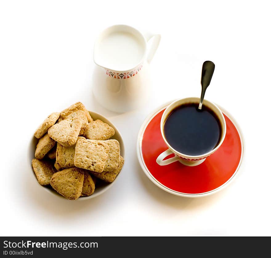 Cup of black coffee on white background