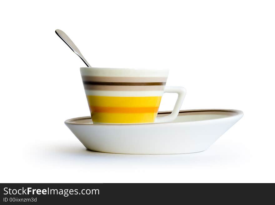 Cup of black coffee on white background